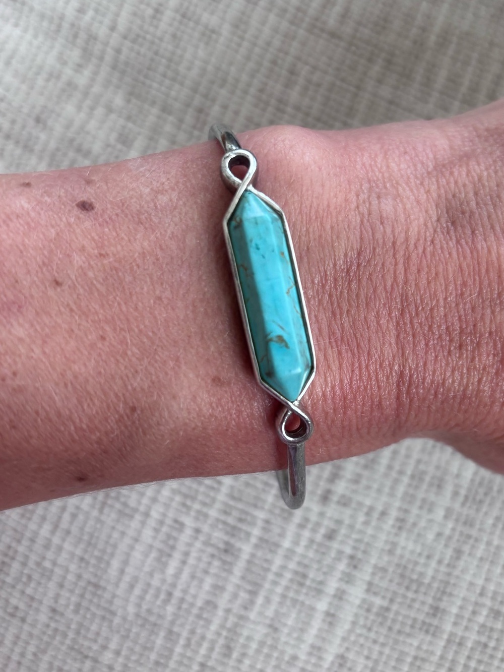 Turquoise Stone Silver Tone Open Cuff Bracelet | Boho Western Southwest Style